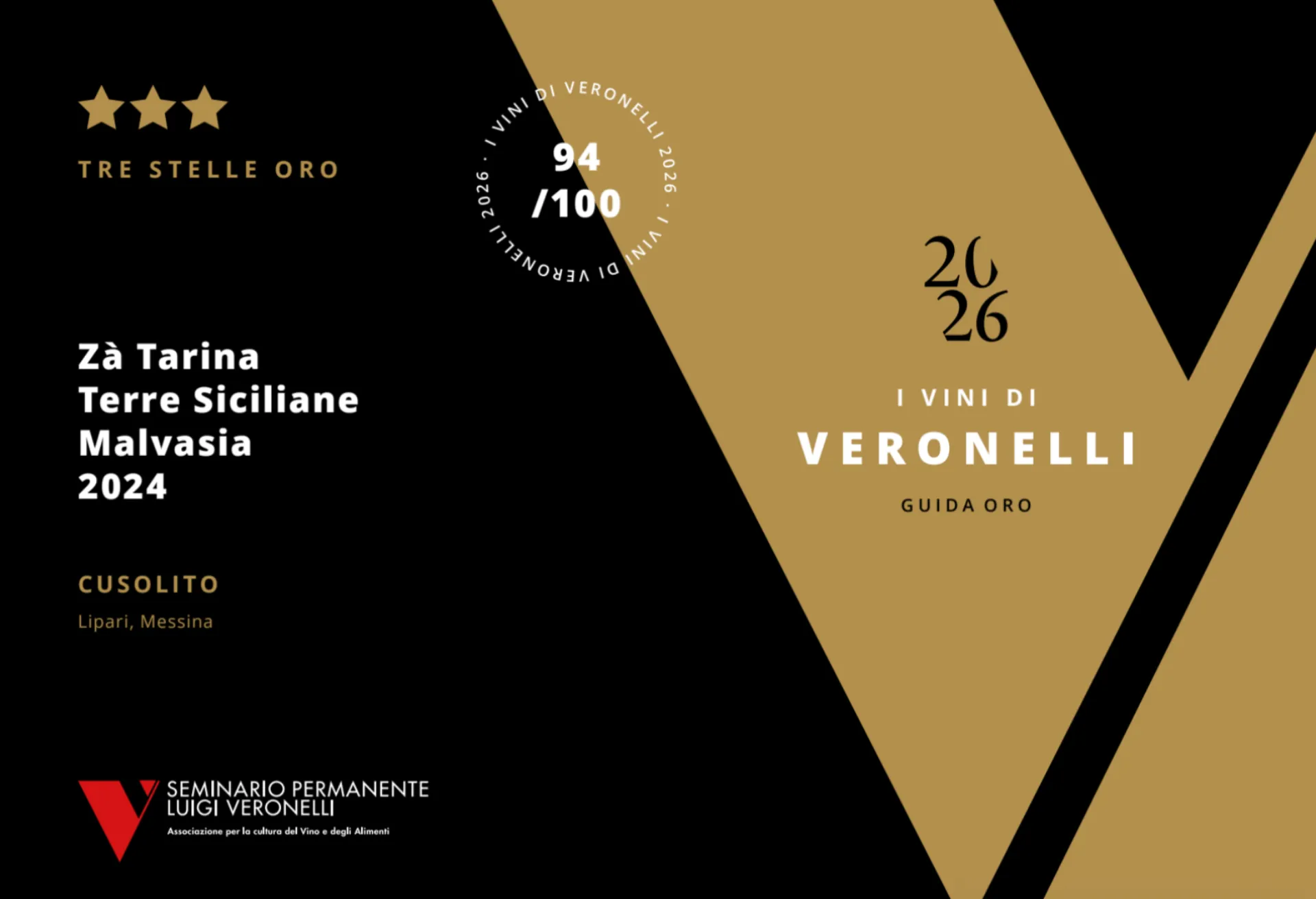 Premio Sole 2025, Guida Oro I Vini di Veronelli: riconoscimento per Zà Tarina Terre Siciliane 2023.